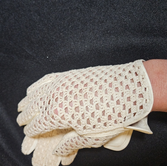 50s 60s Grandoe Leather & Crochet Cream Cottagecore Gloves Made Italy - Picture 11 of 15